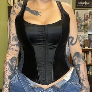 Victoria's Secret Black Satin Vintage Corset